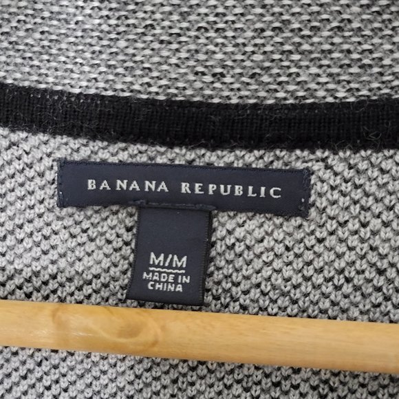 Banana Republic | Fine Merino Wool Knit Sweater Blazer Jacket Black Trim Gray M - Picture 2 of 9